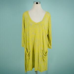 Chalet Plus Size 1X Yellow Floral Print Burn Out Scoop Neck 3/4 Elbow Tunic Top